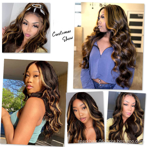 Glueless Super Curly Honey Brown Blonde Highlight Color Virgin Cuticle Aligned Hair 360 Lace Frontal Wigs